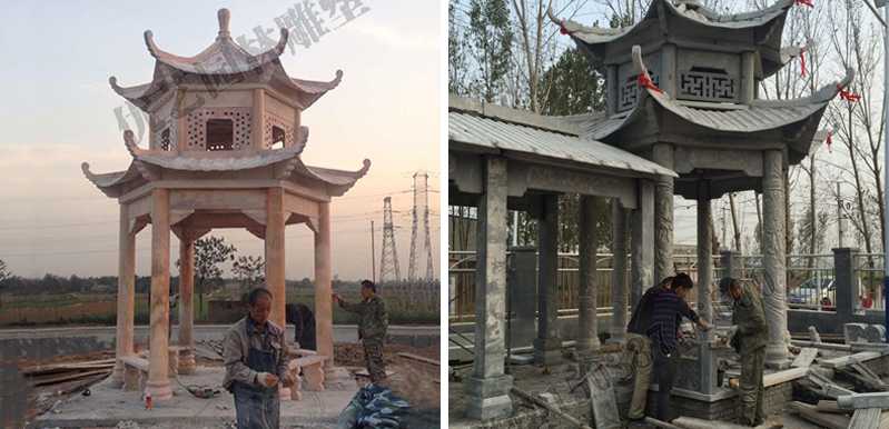 中式大理石涼亭安裝，石雕景觀亭子工廠，中式涼亭廠家