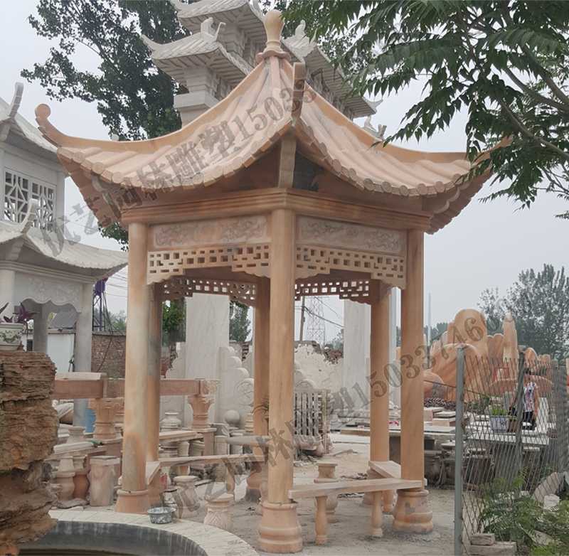 中式大理石涼亭，石雕景觀亭子，石雕六角亭子廠家