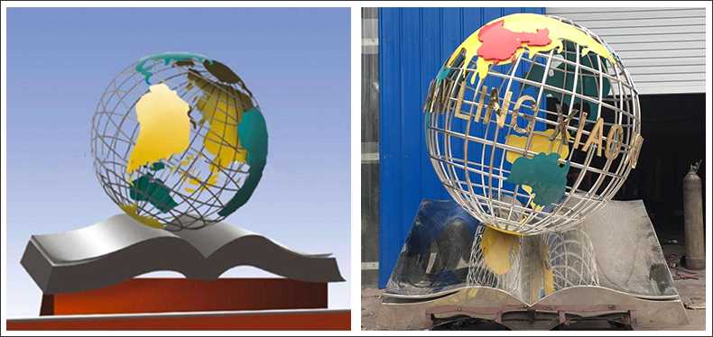 不銹鋼地球，景觀地球雕塑，學校地球儀擺件