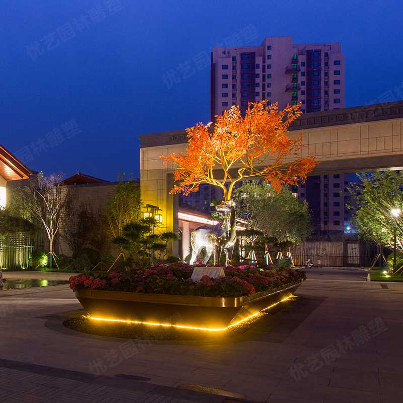 園林不銹鋼鹿雕塑，景觀鹿雕塑擺件